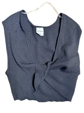 wild fable Medium Black Ribbed Knit Crop Top with Twist Detail